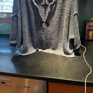 Free People Blue V-Neck Knit Sweater